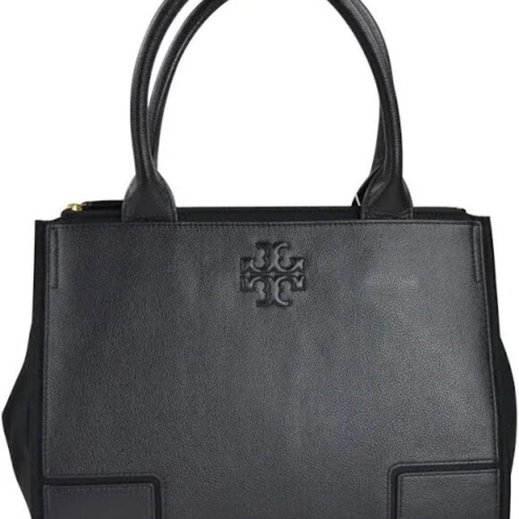 Tory Burch Ella Canvas & Leather Tote in Black - Picture 1 of 7